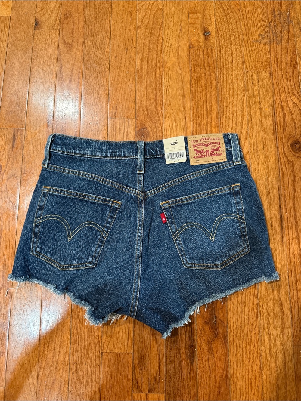 Levi's Dark Blue Distressed Denim Cutoff Shorts - Picture 2 of 2